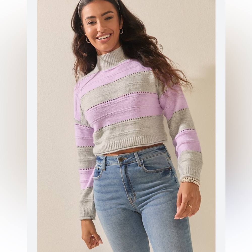 NYC Knits Women's Gray and Purple Striped Sweater Sz XL